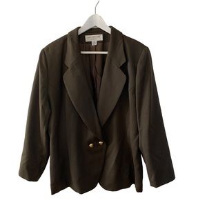 Vintage Jones New York 100% Wool Olive Green Double Breasted Blazer Sz 16